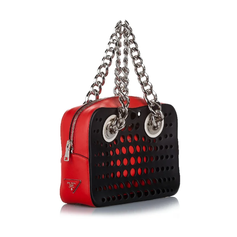 Prada crossbody bags with a woven leather strap for a unique texturePrada City Fori Perforated Handbag 27412