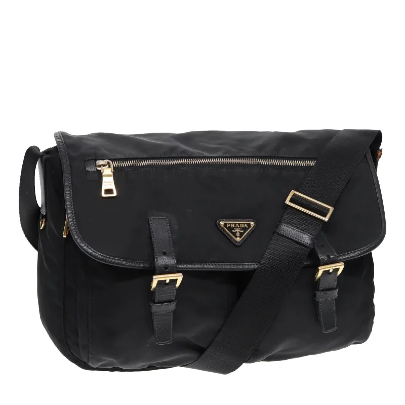 Prada nylon backpacks with a padded laptop compartment for travel and studyPRADA Shoulder Bag Nylon Black Gold Auth mr431