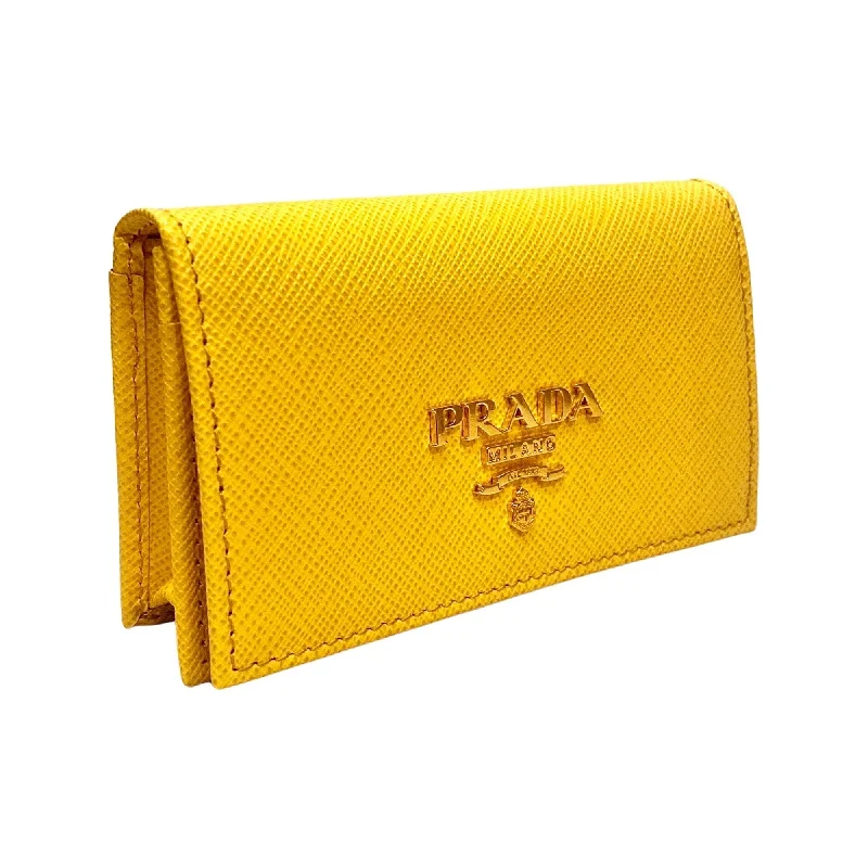 Ladies Prada shoulder bags with a tassel - adorned zipper for added charmPrada Saffiano Yellow Leather Card Case Wallet