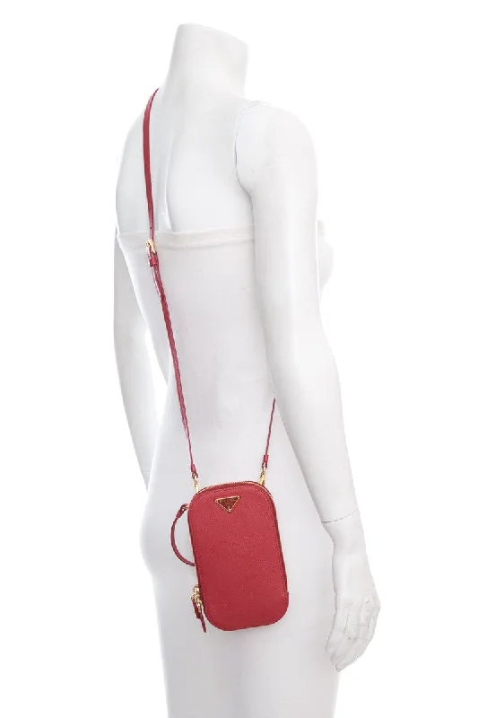 Prada bags with a detachable mirror inside for quick touch - upsPrada Red Leather Zip Phone Holder Cross-Body