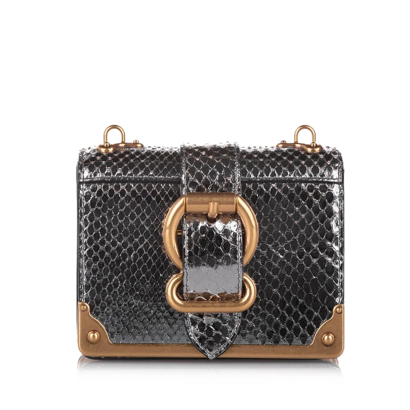 Ladies Prada shoulder bags with a tassel - adorned zipper for added charmPrada Cahier Crossbody Bag Silver Embossed Leather