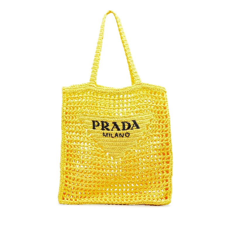 Prada Cahier bags with a leather - wrapped handle for a luxurious feelPrada Logo Tote Bag Yellow Raffia