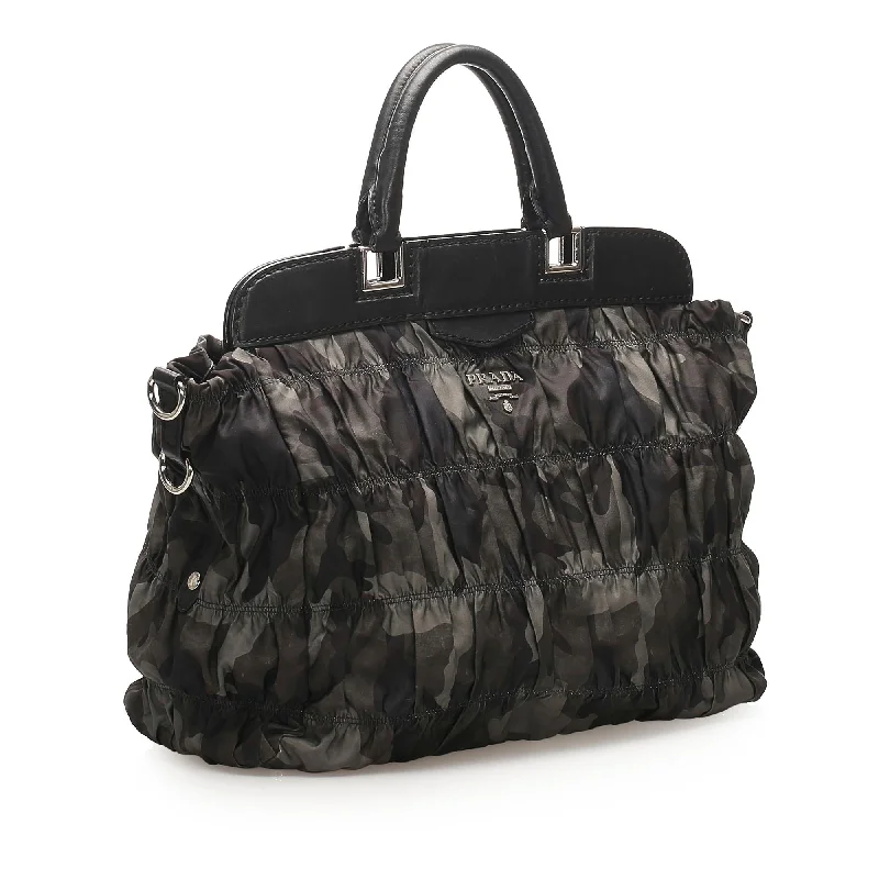 Prada Cahier bags with a detachable shoulder strap for versatile carryingPrada Camouflage Gaufre Tessuto Tote Bag 22711