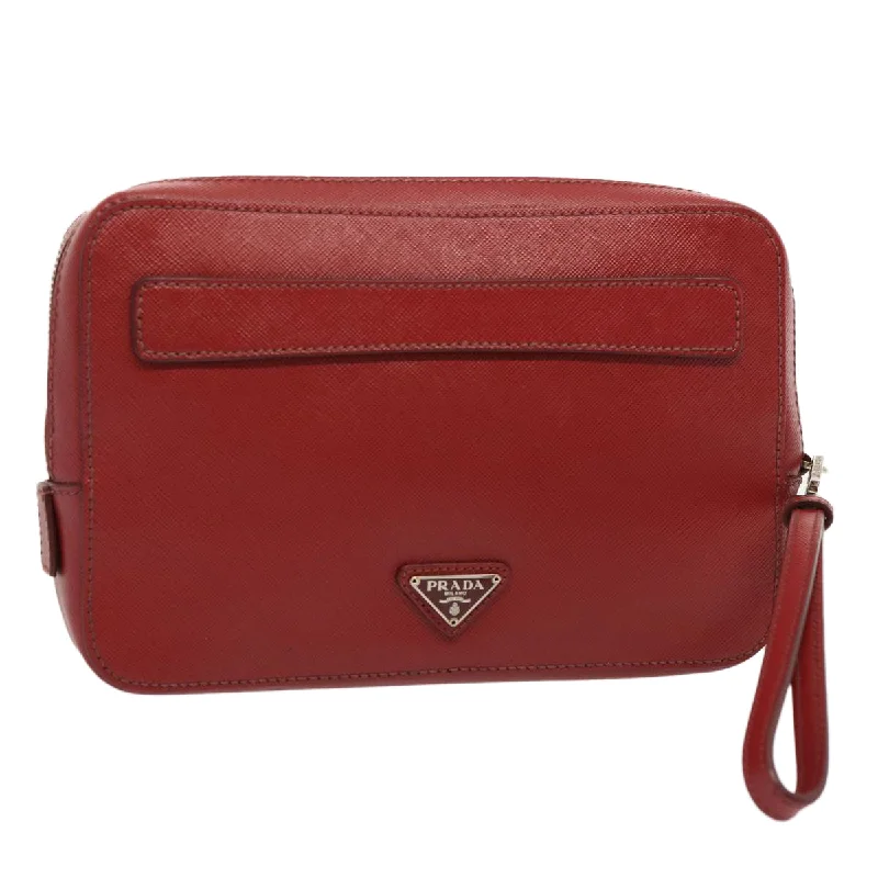 Prada Cleo bags with a snakeskin - effect panel for a bold and trendy lookPRADA Safiano leather Clutch Bag Red Auth ac2882