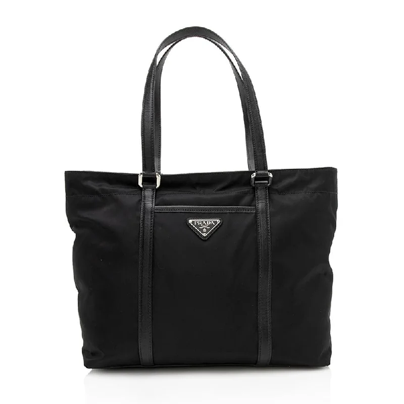 Prada handbags with a perforated leather detail for a unique and breathable designPrada Tessuto Front Pocket Tote (SHF-12239)