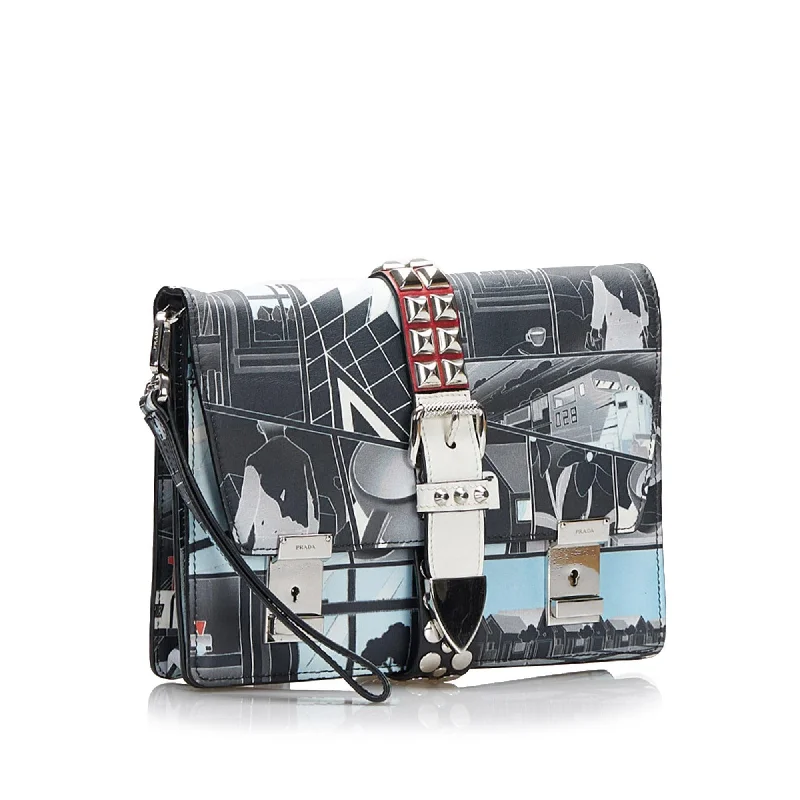 Prada crossbody bags with a keychain holder for practicalityPrada Comic Print Studded Elektra Clutch nJLm2I