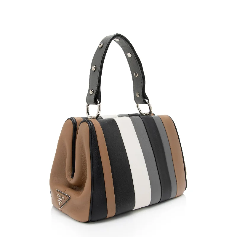 Prada bags with a snap - button closure and a decorative charm for a fashionable lookPrada Striped Calfskin Baiadera Frame Satchel (SHF-alSkQj)