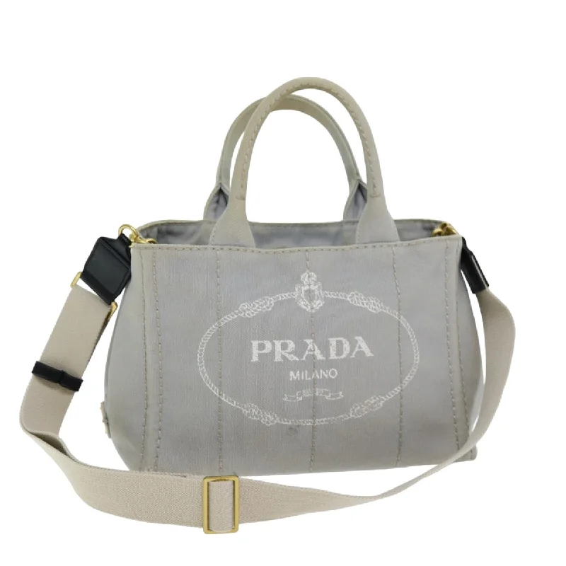 Ladies Prada shoulder bags with a single - handle design for simplicityPRADA Canapa PM Hand Bag Canvas 2way Gray Auth 75341