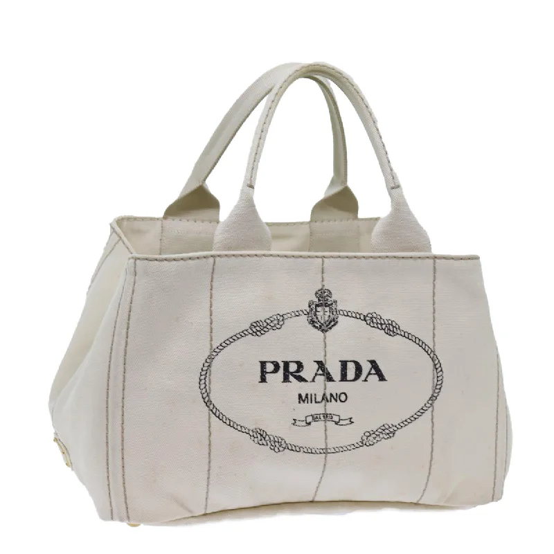 Ladies Prada Galleria bags with gold - toned hardware for a luxurious touchPRADA Canapa MM Hand Bag Canvas White Auth 71877