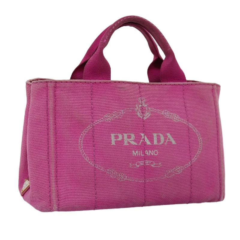 Prada Cleo bags with a crystal - embellished logo for added luxuryPRADA Canapa PM Hand Bag Canvas Pink Auth bs14850