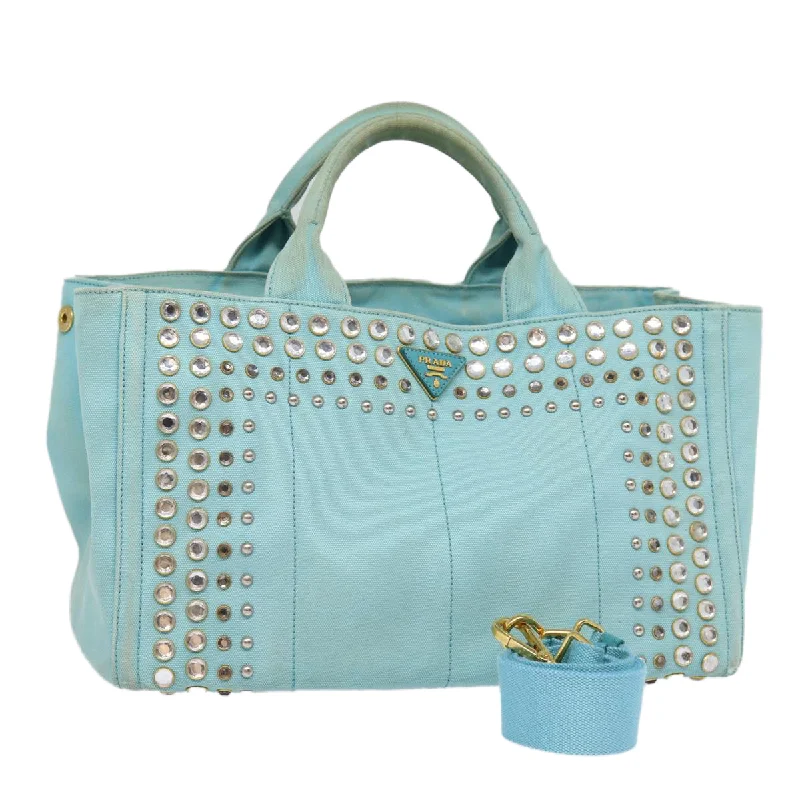 Prada Cahier bags with a monogram - embossed leather surfacePRADA Canapa GM Hand Bag Canvas 2way Light Blue Auth 87668