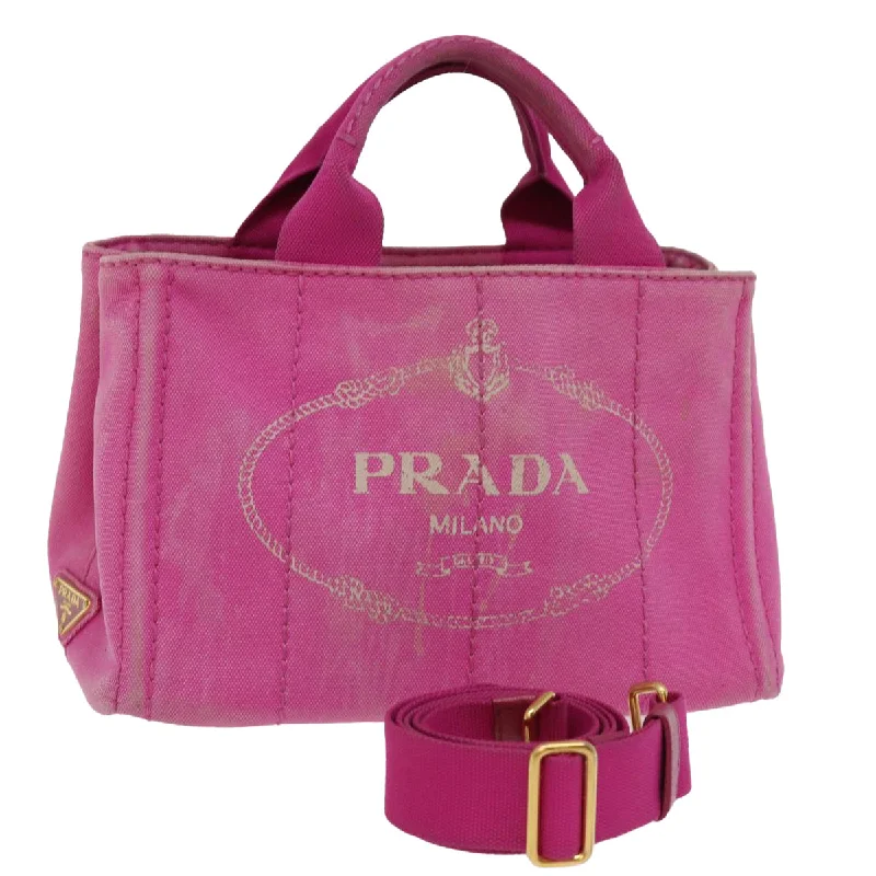 Prada nylon backpacks with a multi - pocket design for better organizationPRADA Canapa PM Hand Bag Canvas 2way Pink Auth 76984