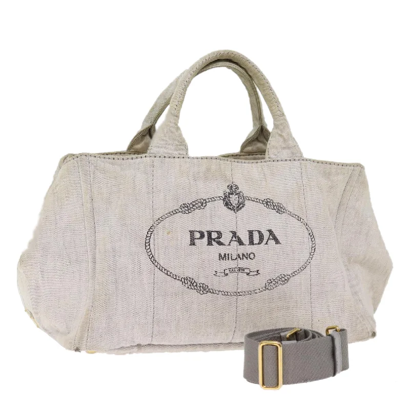 Prada handbags with a perforated leather detail for a unique and breathable designPRADA Canapa MM Hand Bag Canvas 2way Gray Auth 77360