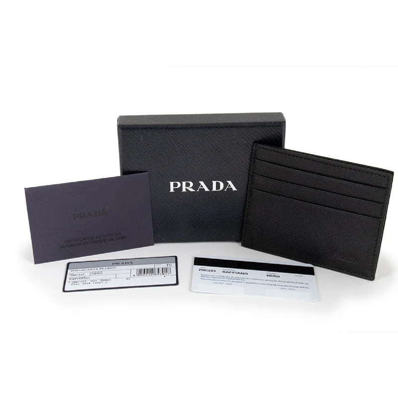 Prada nylon backpacks with a sleek, minimalist appearancePrada Saffiano Nero Black - Gray Card Holder Silver Logo