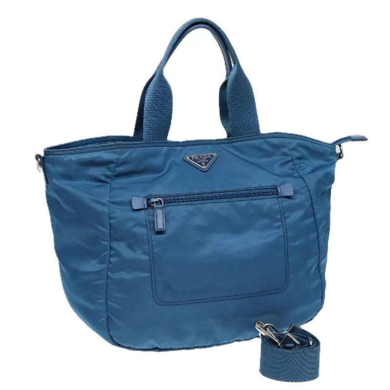 Prada tote bags with a water - resistant coating for outdoor activitiesPRADA Shoulder Bag Nylon 2way Blue Silver Auth ki4799