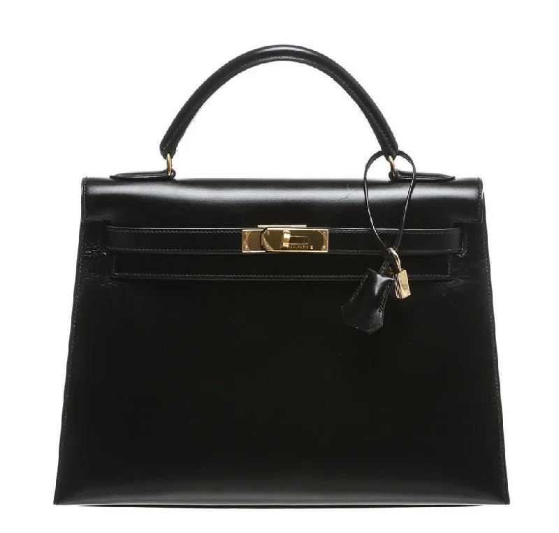 Hermès Kelly Bags in a rich chocolate brown for a sophisticated appearanceHermès Kelly 32 Black Box Leather Bag GHW