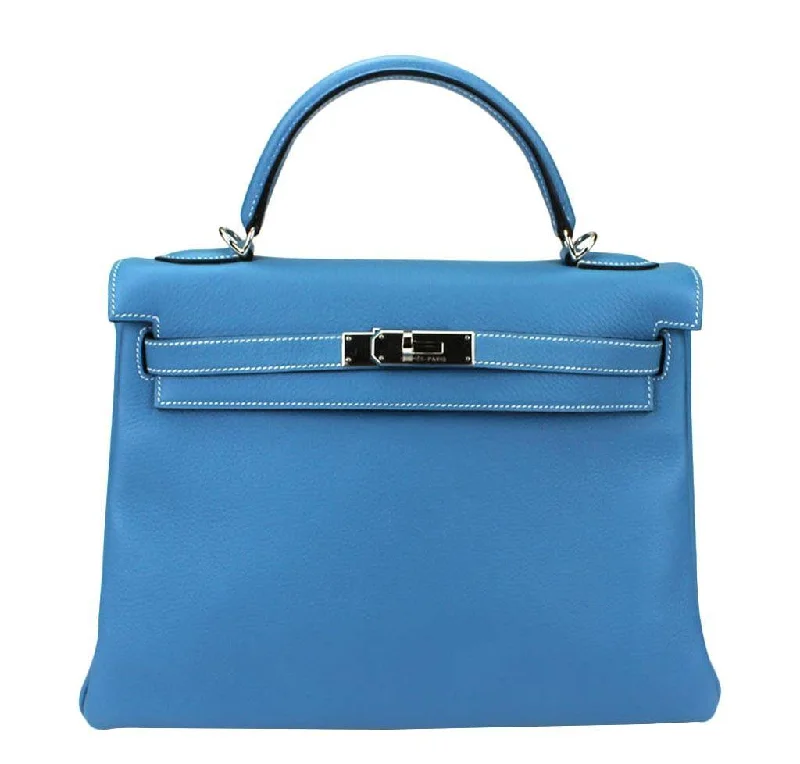 Hermès Kelly Bags with a magnetic - snap closure for easy accessHermès Kelly 32 Blue Jean Bag PHW