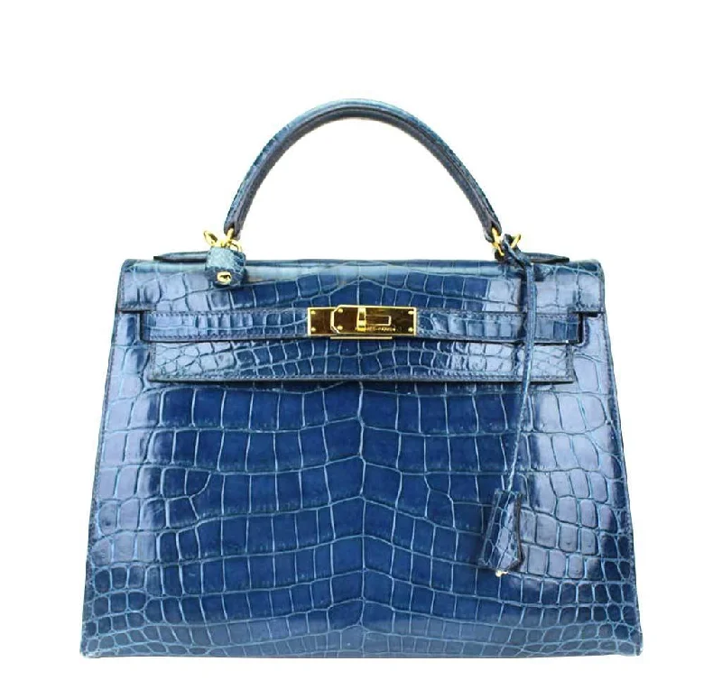 Hermès Kelly Bags with a key - lock and keychain setHermès Kelly 32 Blue Roi Niloticus Crocodile Bag