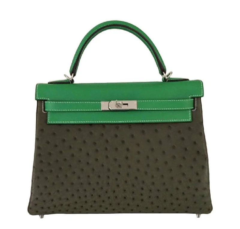 Hermès Kelly Bags with a two - tone leather design for visual interestHermès Kelly 32 Tri-Color Ostrich Bag Limited Edition