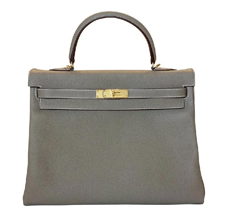 Medium - sized Hermès Kelly Bags in Taurillon Clemence leather for durabilityHermès Kelly 35 Etoupe Togo GHW Bag