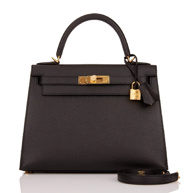 Hermès Kelly Bags in a light sky blue for a refreshing lookHermes Kelly Sellier 28 Black Epsom Gold Hardware