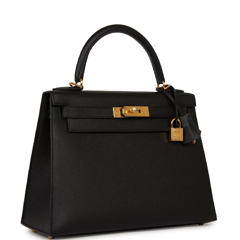 ·Hermes Kelly Sellier 28 Black Epsom Gold Hardware