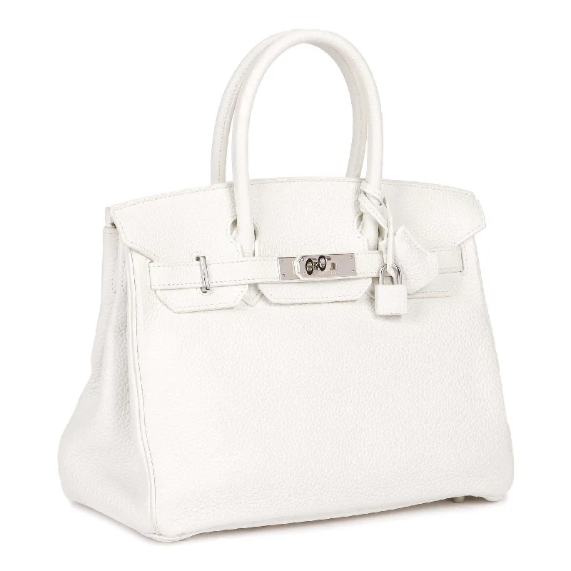 Hermes Birkin Bags in a Shiny Patent Leather Finish for a Glossy LookHermès Kelly Bags with a chain - embellished handle for a modern twistHermes Birkin Bags in a Shiny Patent Leather Finish for a Glossy LookHermes White Clemence Leather Birkin 30cm Retourne Tote