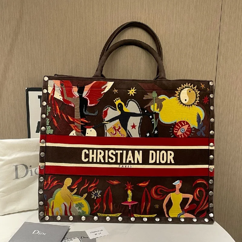 High - fashion Christian Dior bags with a geometric patternChristian Dior Brown Multi-Color Book Tote GM Limited Edition 2018