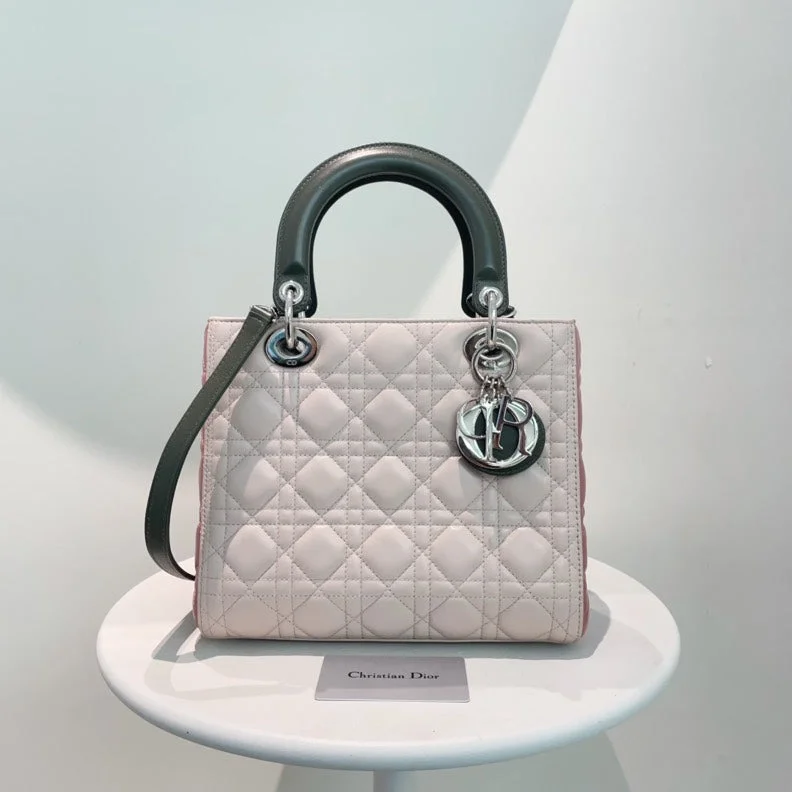 Christian Dior Saddle bags with a patent leather finish for a shiny lookChristian Dior Lady Dior Medium Gray Cannage Quilted Leather Bag