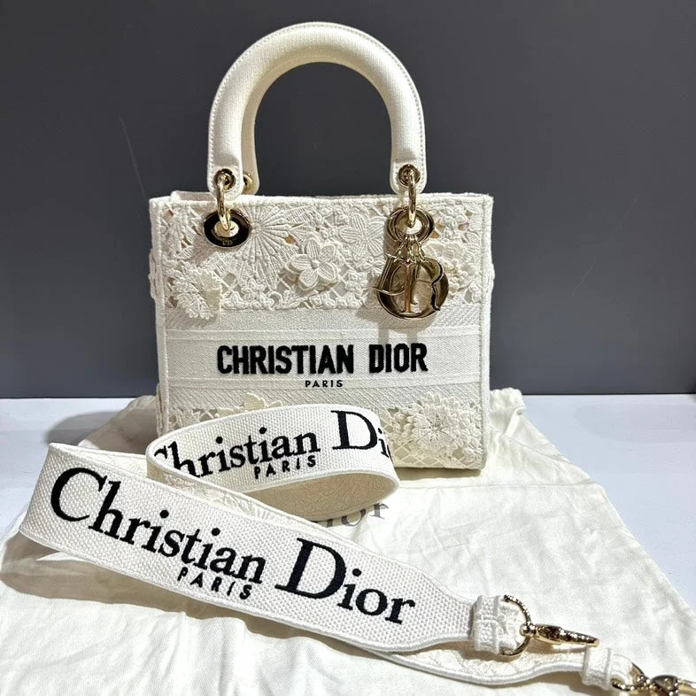 Christian Dior bags with a quilted pattern and gold - toned hardwareChristian Dior Lady Dior White Embroidered Mini Bag