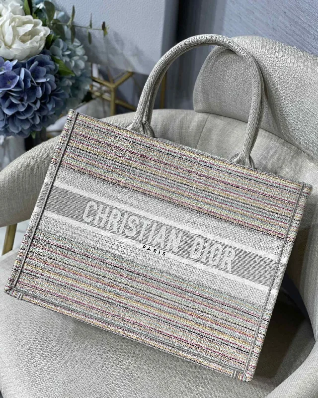 Christian Dior Saddle bags with a patent leather finish for a shiny lookChristian Dior MeChristian Diorum Book Tote Bag Canvas Stripes Embroidery