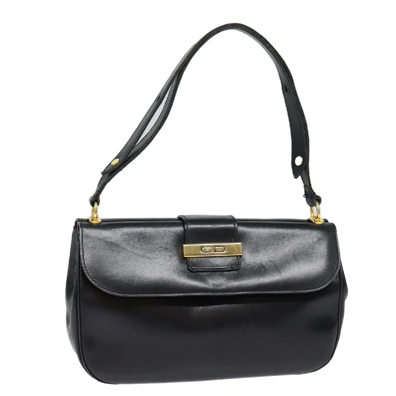 Christian Dior handbags with a snap - button closure and a decorative buckleCHRISTIAN DIOR Shoulder Bag Leather Black Gold Auth 88138